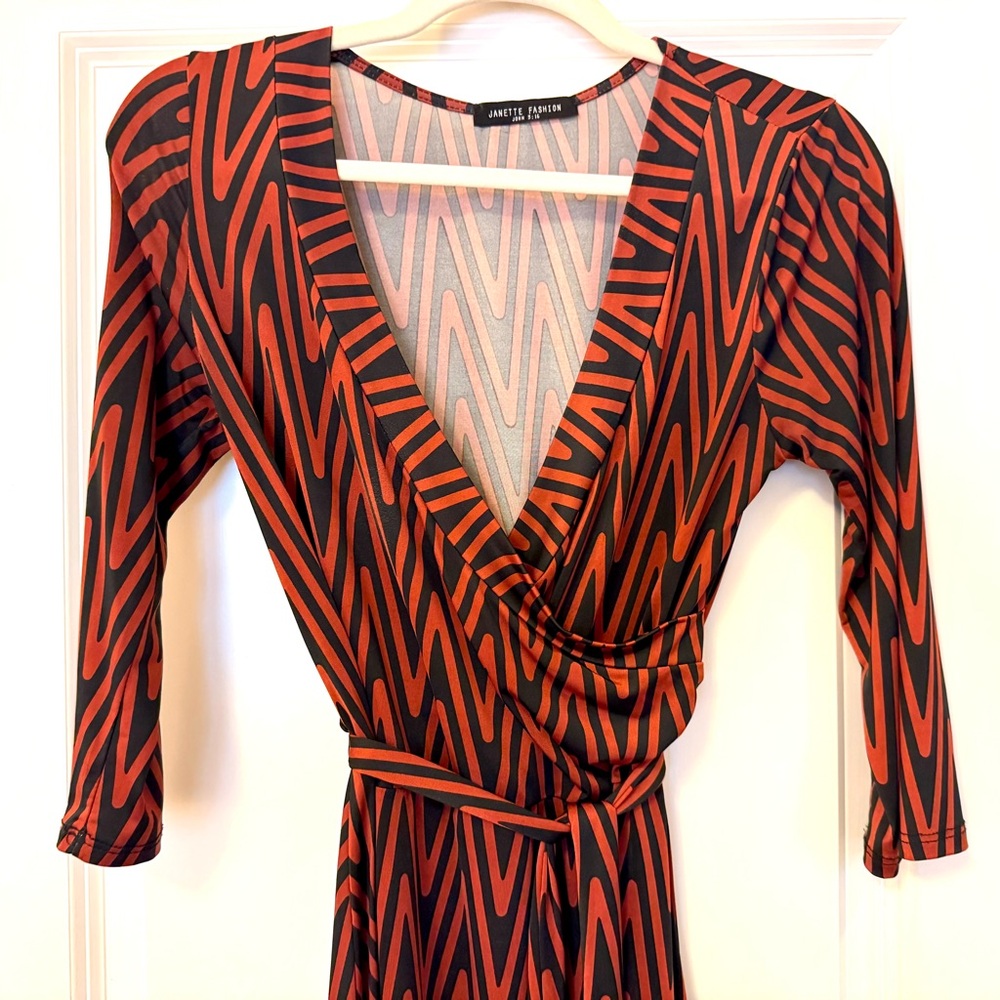 Red and Black Wrap Dress